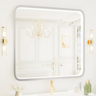 36"x36" Rectangle LED Bathroom Mirror, Metal Frame Vanity Mirror with Lights, Anti-fog, Dimmable&3 Colors Temperatures Adjustable, Memory Fuction
