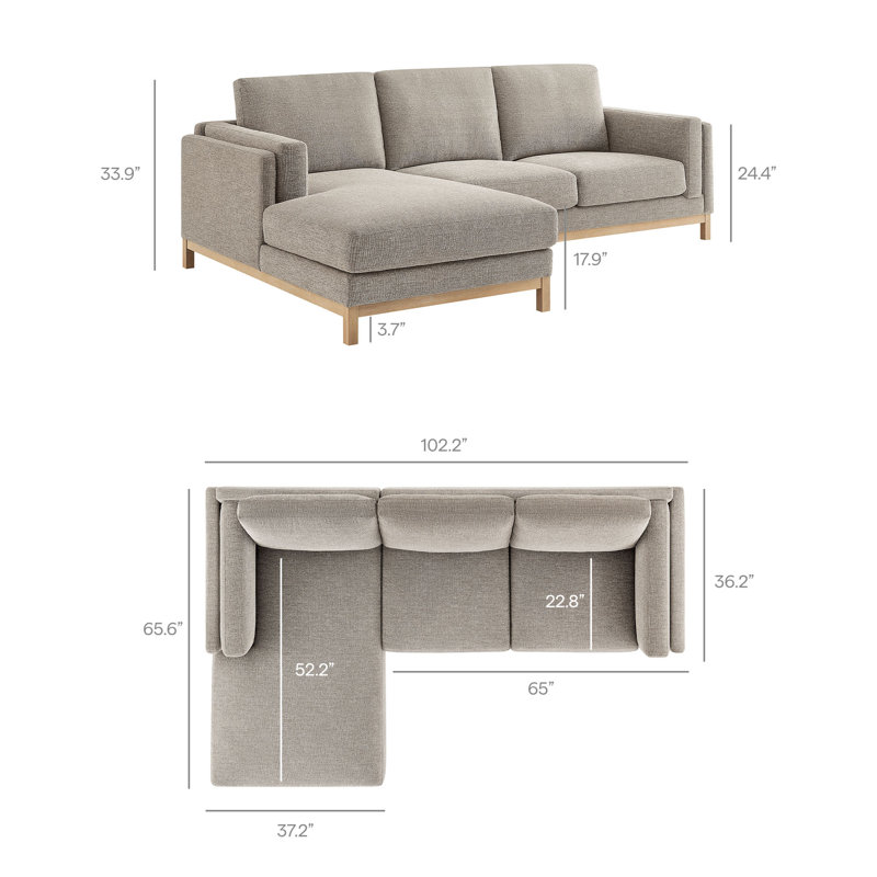 Canapé modulaire en tissu avec méridienne Roscoe, Tissu étain, Orienté à gauche (vu de face)