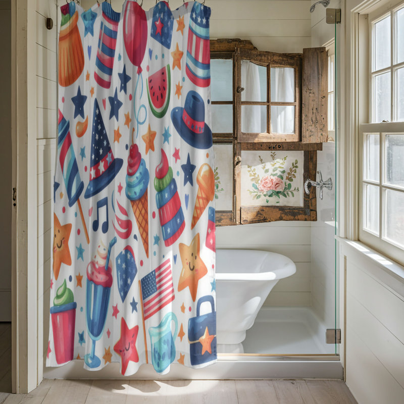 Rouge, blanc et bleu - Rideau de douche standard 1 pièce, H 74 po x l 40 po