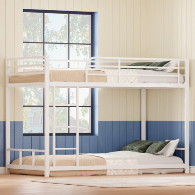 Lit superposé simple au-dessus de simple, lits superposés en métal robuste avec garde-corps et échelle, conception peu encombrante, lits superposés pour enfants, adolescents, adultes, aucun sommier requis