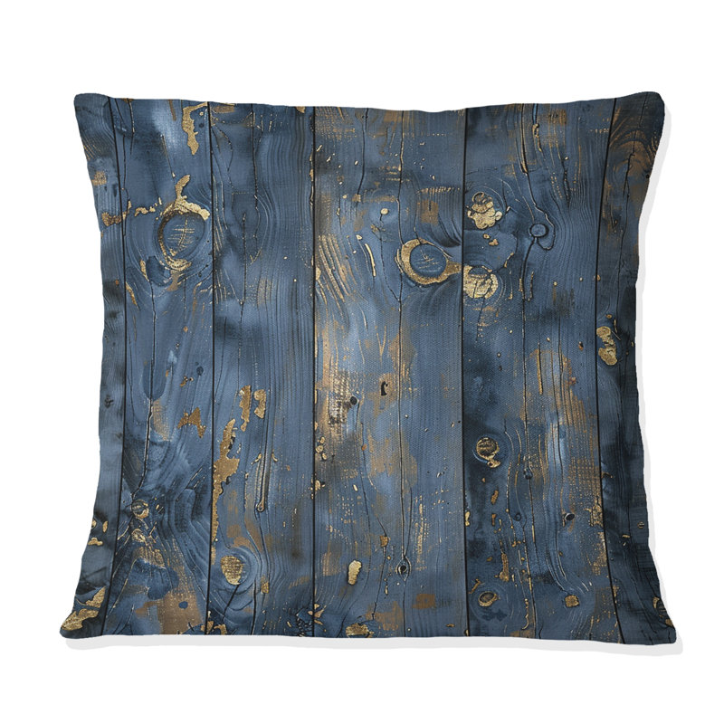 Bleu marine et bois récupéré doré II - Coussin Farmhouse, Carrée, 16" x 16"