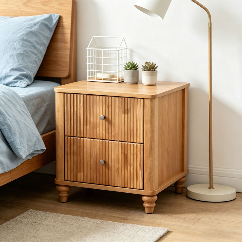 21.65" Wide Side Table with 3 Drawers,Nightstand 2-Piece Set, Natural