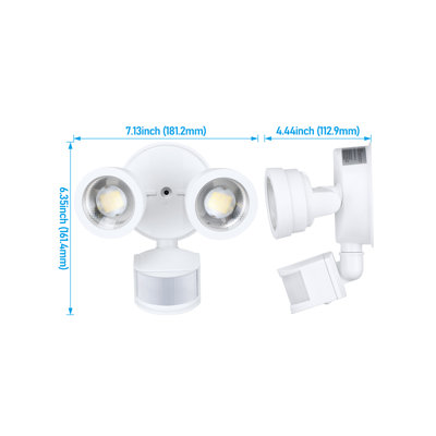 Projecteur de sécurité DEL 25 W, éclairage extérieur crépusculaire, détecteur de mouvement, direction d'éclairage orientable, lumière du jour. Blanc.