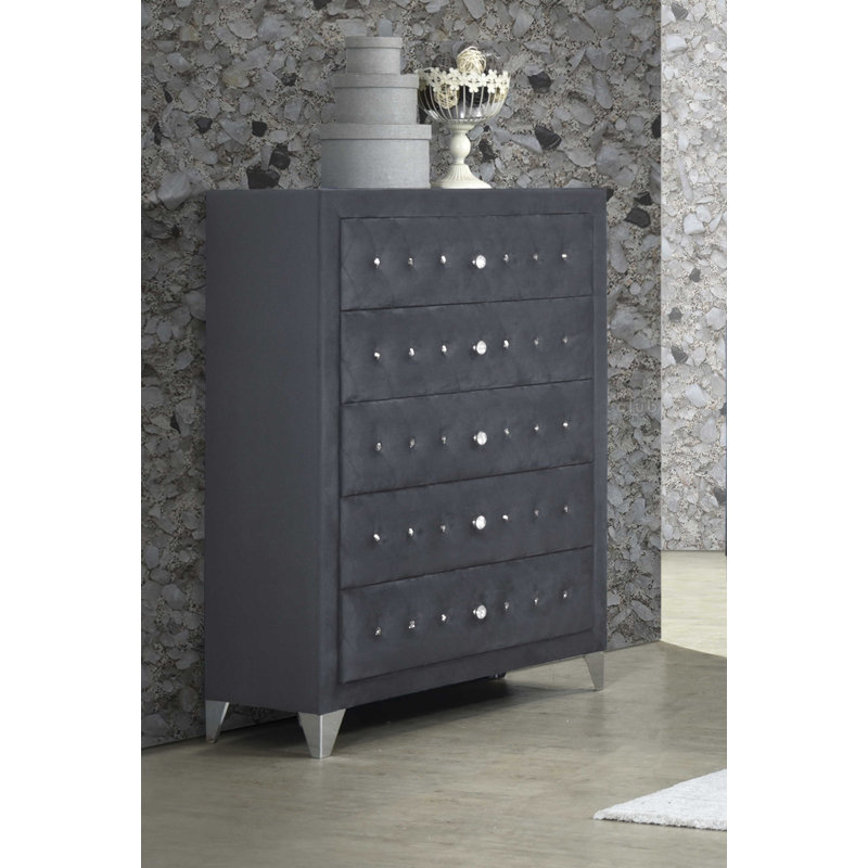 Commode 5 tiroirs Kimarley, gris
