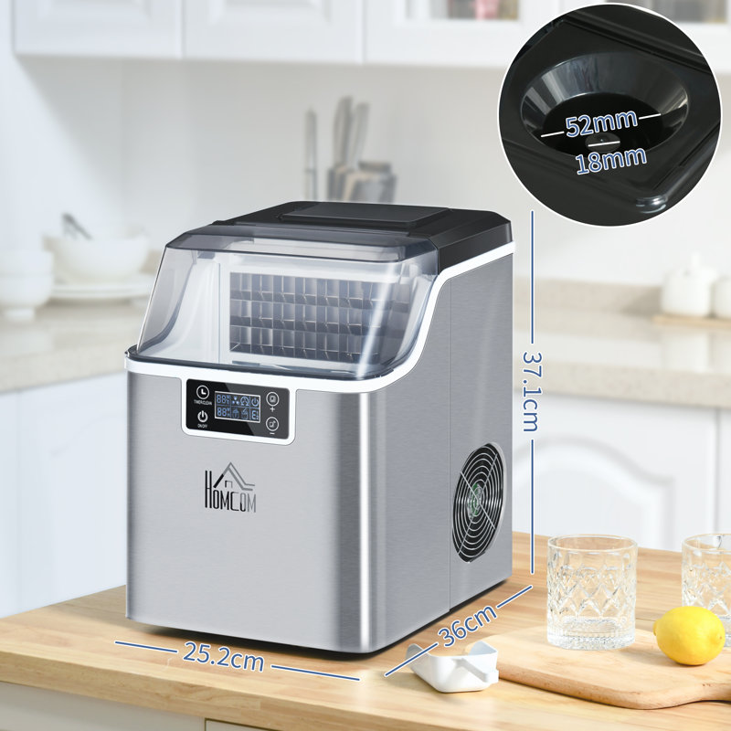 HOMCOM Ice Maker Machine Counter Top Ice Cube Maker, Silver