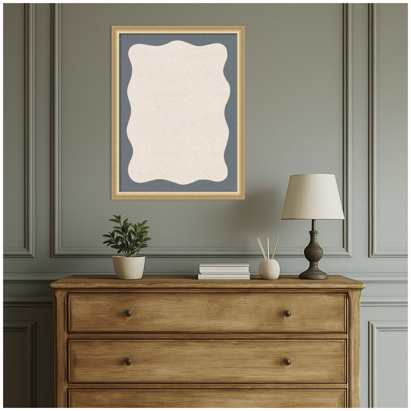 Tableau d'affichage en lin encadré en tissu, Bleu ardoise / crème, H 26 po x l 20 po x P 1,25 po, Or de Florence