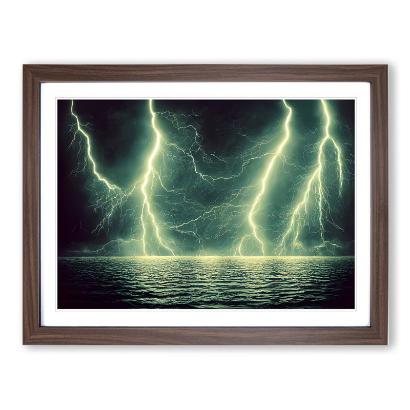Contrasting Lightning Storm - Framed Print, 34cm H x 46cm W x 2cm D, Walnut