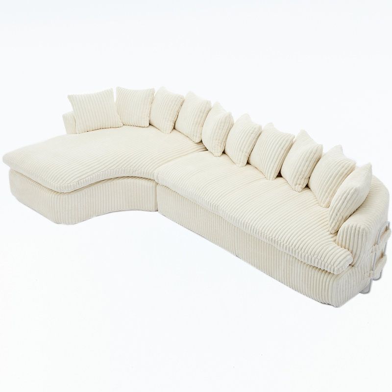 127'' Large Sectional Sofa, Beige Corduroy, 21"H x 29"D