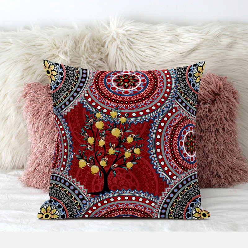 Polyester Throw Square Pillow Cover & Insert, 16" x 16", Red/Black