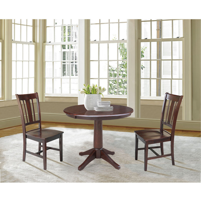 Ensemble de salle à manger en bois massif Aurich, 3 pièces : 1 table, 2 chaises, Moka riche