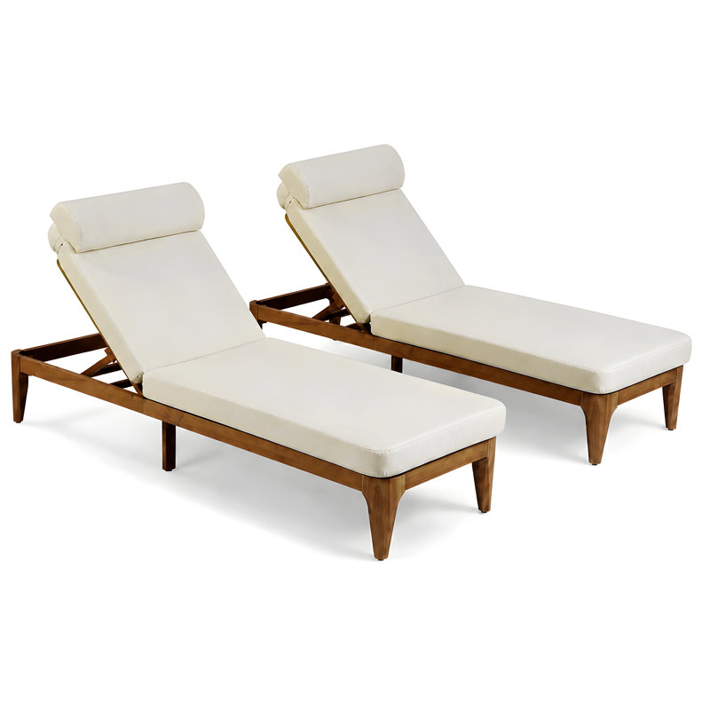 Ensemble de chaise longue de patio avec dossier réglable et coussins de tête, Beige