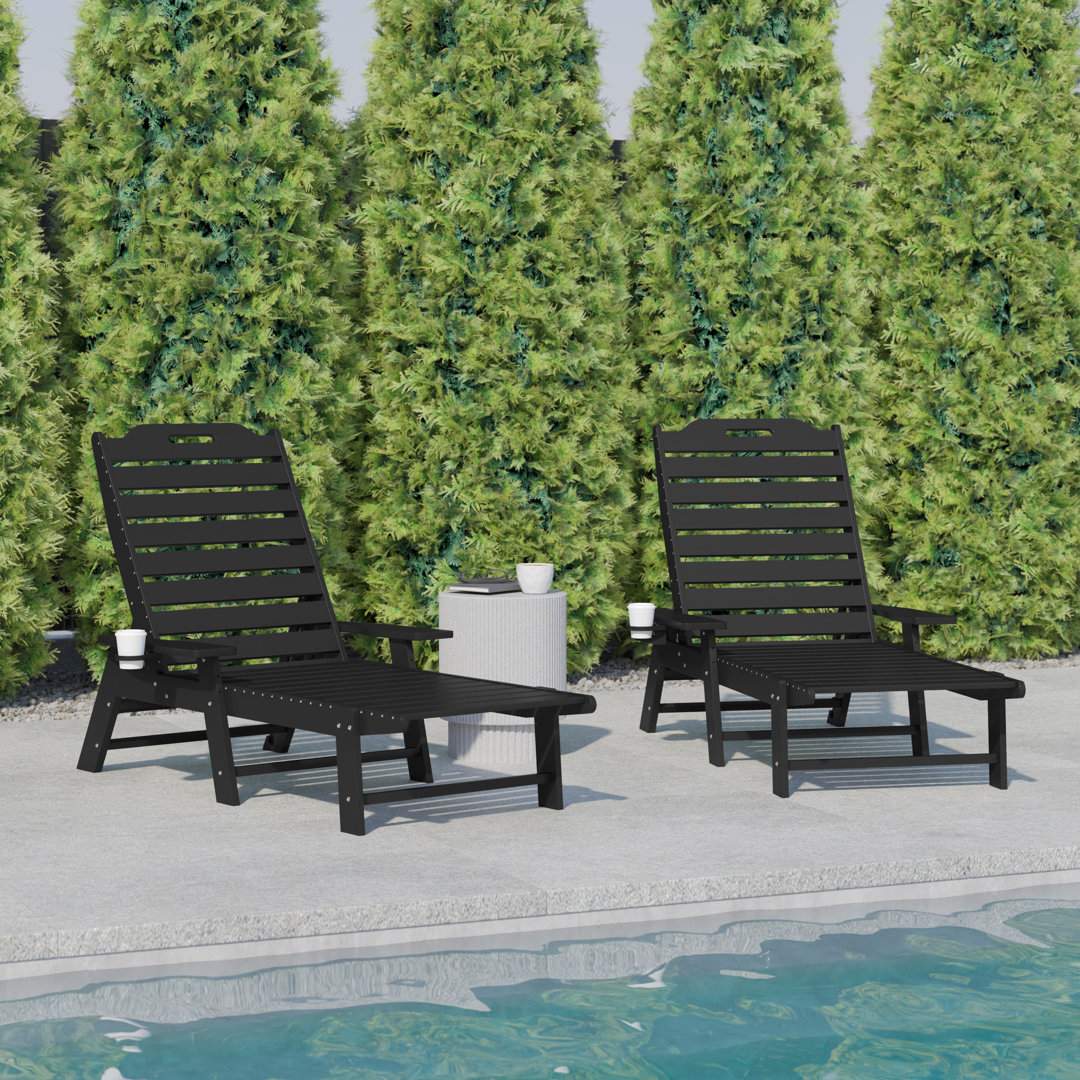 Ayleah Commercial Outdoor Adjustable Lounge Chairs with Cupholders (Set of 2) Rosecliff Heights 