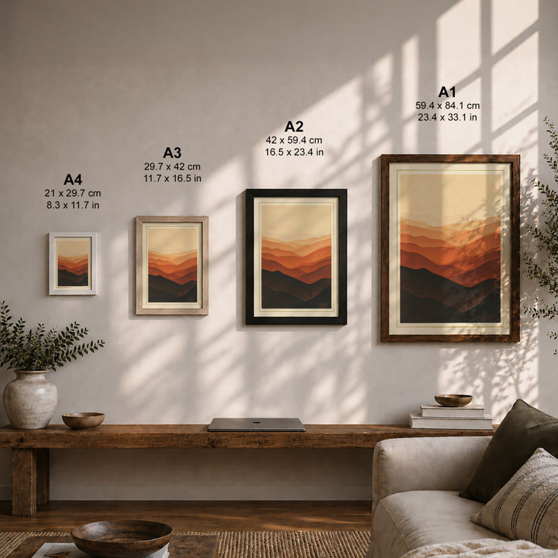 Mountains At Dusk Minimalist - Print, Unframed, A1 - 84.1 x 59.4 cm