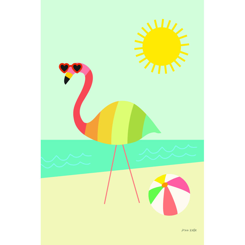 «Beach Flamingo» par Ann Kelle - impression, H 36 po x l 24 po, Toile tendue