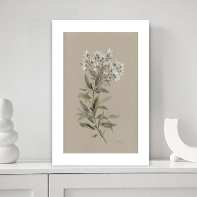 White Floral Stem II Delicate Elegant Minimalist Nature Plant Wall Art