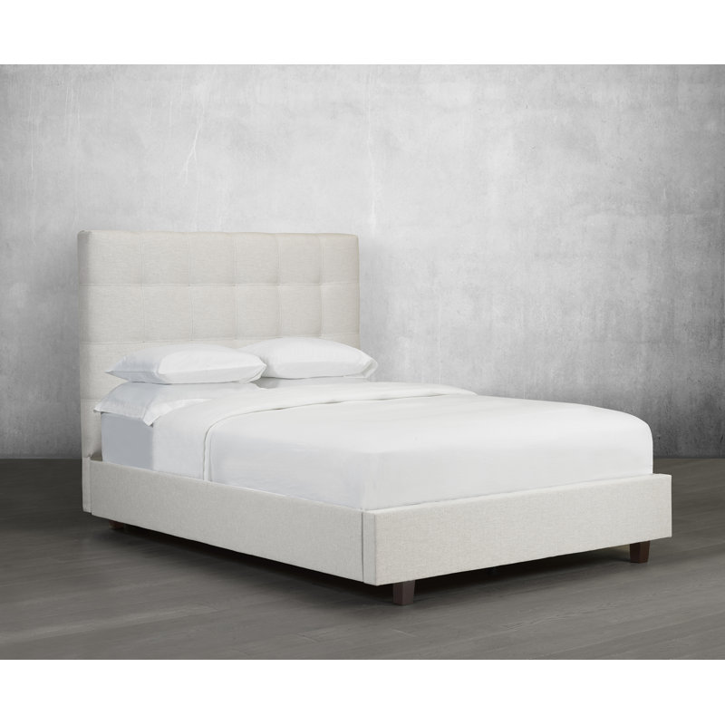 Lit plateforme tapissier Haskins, Grand, Cuir - Ivoire, No Storage Included