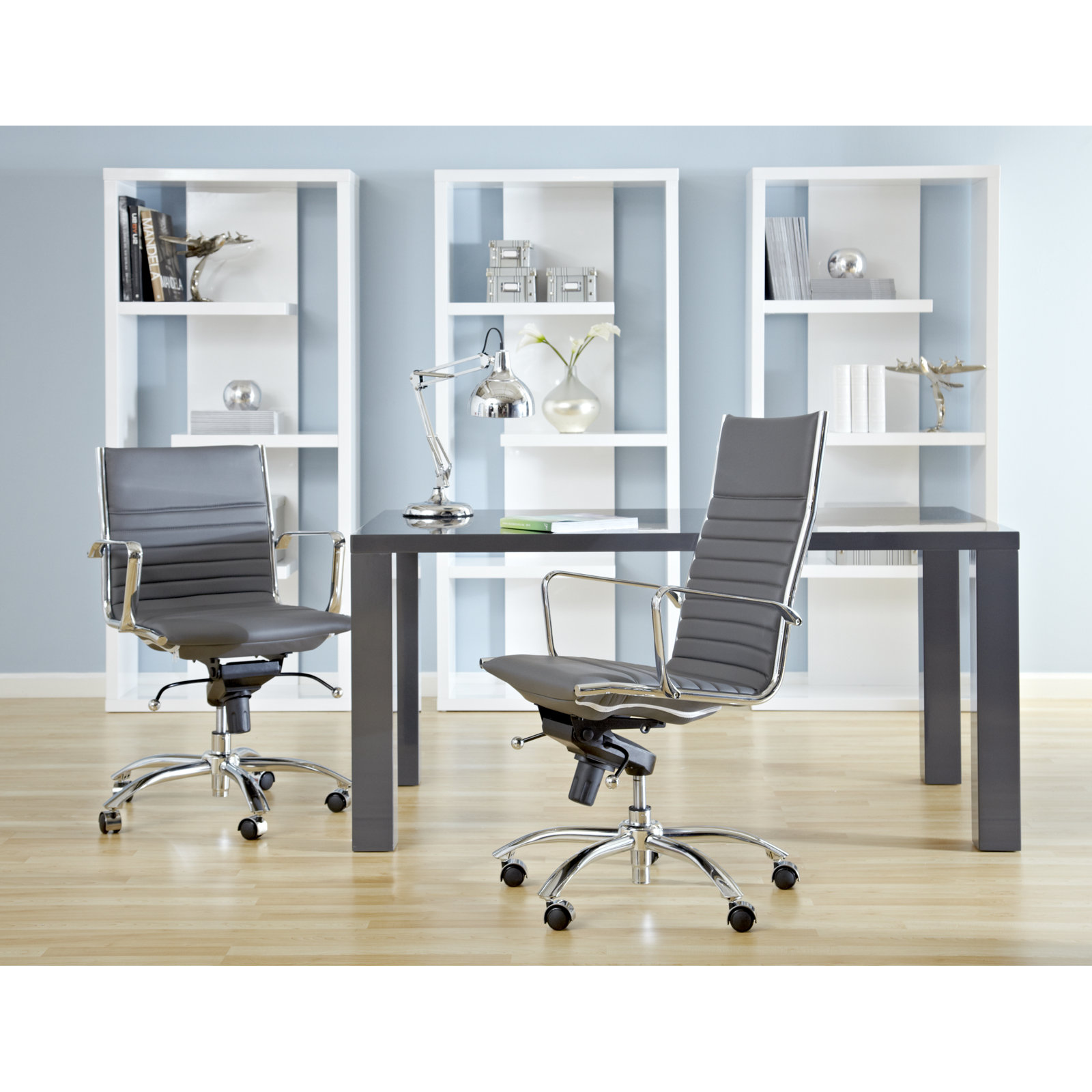 Naida Office Chair, Gray Faux Leather, Chrome