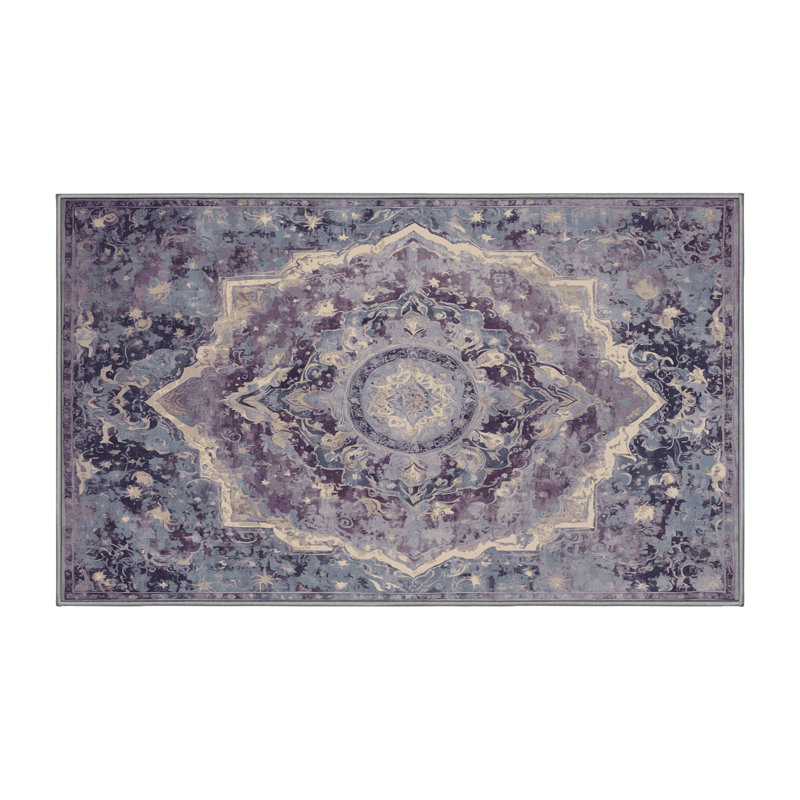 Machine Washable Purple Area Rug, Rectangle 7' x 10'
