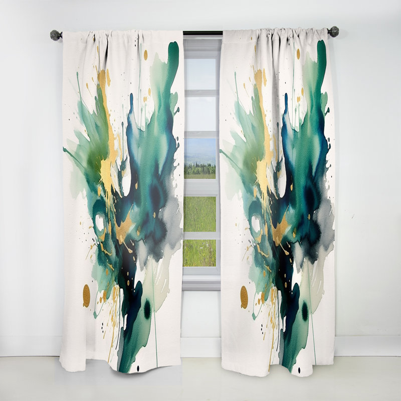 Adahy Dark Blue, Turquoise and Gold Strokes I - Modern Velvet Curtain - Room Darkening - 1 panel, 52" W x 63" L