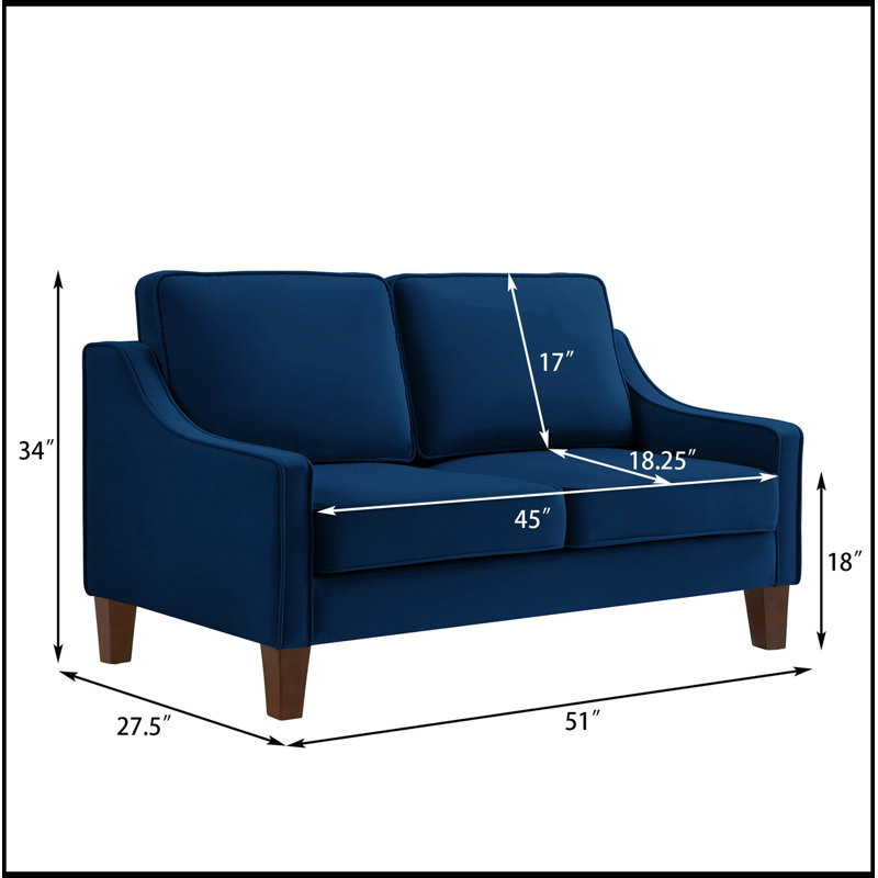 Causeuse en velours avec pieds en bois, Navy