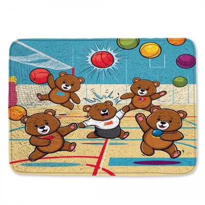 Cartoon Bears Playing Sports Bath Mat