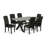 7 Piece Dining Set Consist of a Rectangle Dining Room Table with X-Legs and 6 Black Faux Leather Upholstered Parson Chairs, Wire brushed Black-468337562-532908026