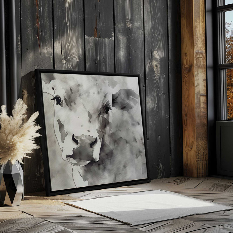 Impression abstraite monochrome sur toile I, H 12,75 po x l 12,75 po x P 1,75 po, Encadrement argenté