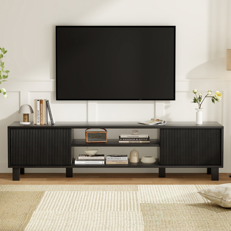 Merlino Solid and Manufactured Wood TV Stand with Cable Management , Black