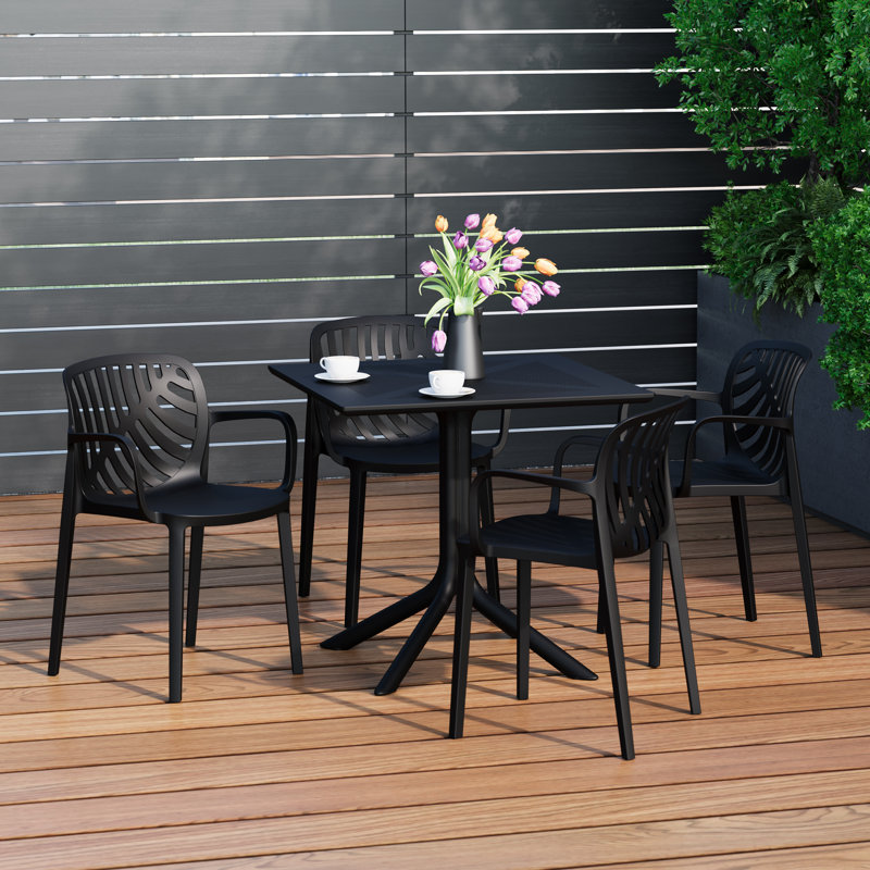 Ensemble repas carré pour 4 personnes, Noir, noir, noir, noir