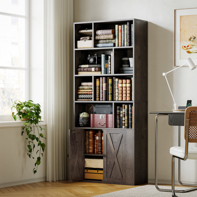 Bookcase With Doors, Charcoal Gray