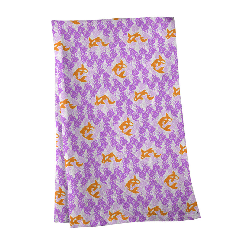 Serviette à thé ondulations koi fish Mcguigan, Mauve, Sergé de coton