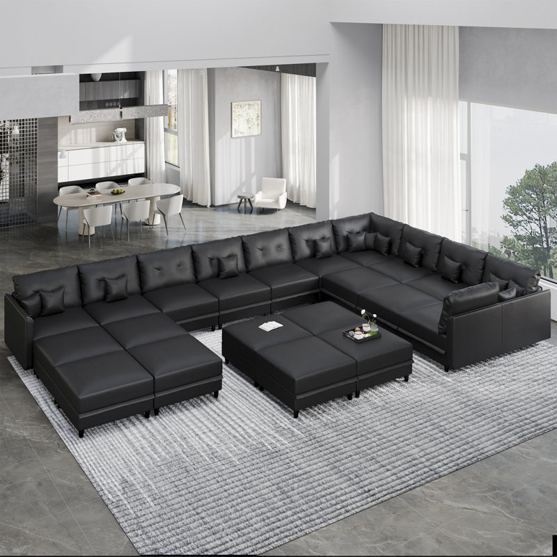 Zendajas Upholstered U-Shaped Sectional Reversible, Black Polyester Blend