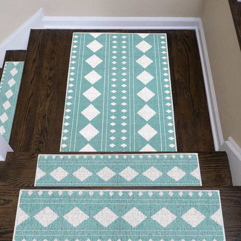 Matthes Non-Slip Geometric Indoor Doormat, Light Teal