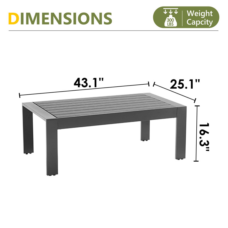 Aluminum Outdoor Patio Coffee Table, Gray