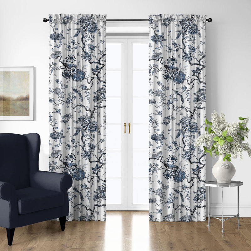 Tree Top Sky Cotton Rod Pocket Drapery Panel Set of 2, 50" W x 168" L