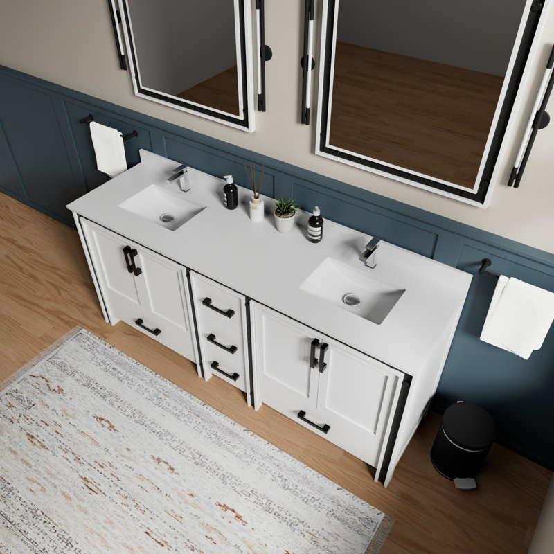 Meuble-lavabo double avec plateau en marbre de culture