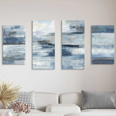 «Clear Water Indigo And Grey Crop» sur toile 4 pièces par Silvia Vassileva, peinture
