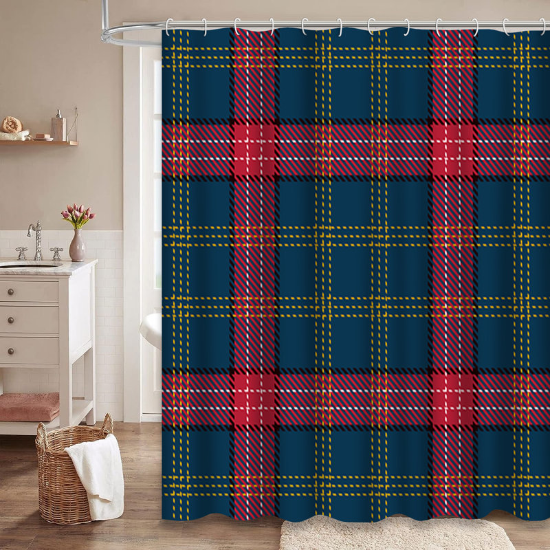 Rideau de douche tartan avec 12 crochets, L 72 po x l 84 po