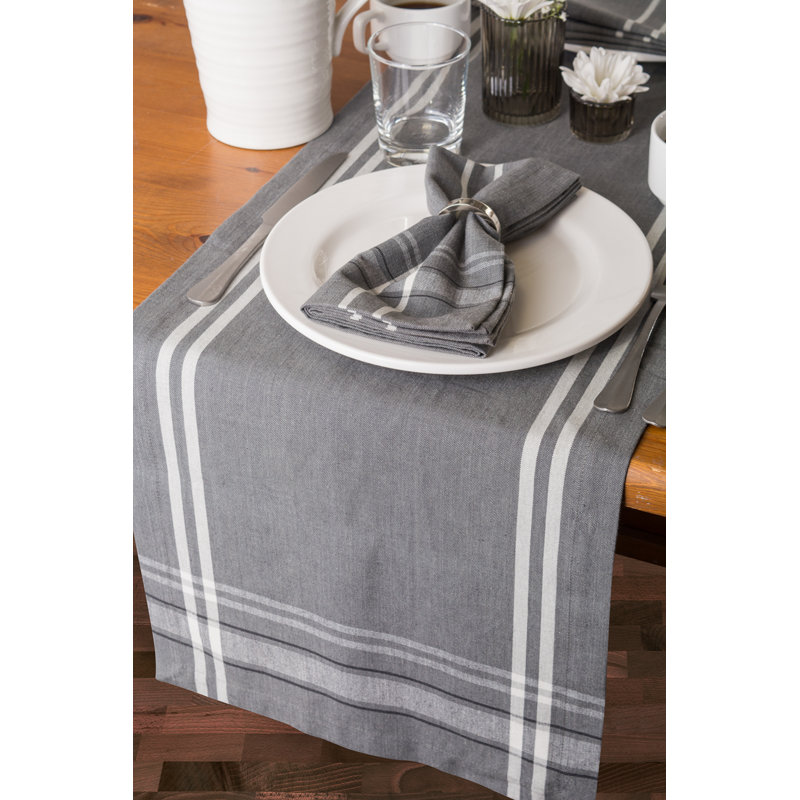 Shelton Striped 100% Cotton Table Runner, 14" W x 108" L, Gray