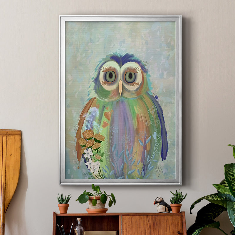 Fantastic Florals Owl, reproduction encadrée de qualité supérieure - prête à être accrochée, H 24,5 po x l 18,5 po x P 1 po