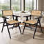 Ensemble de 2 chaises de salle à manger pliantes en bambou noir, chaises à accoudoirs pliables avec siège et dossier en rotin tissé, chaises pliantes pour patio intérieur et extérieur