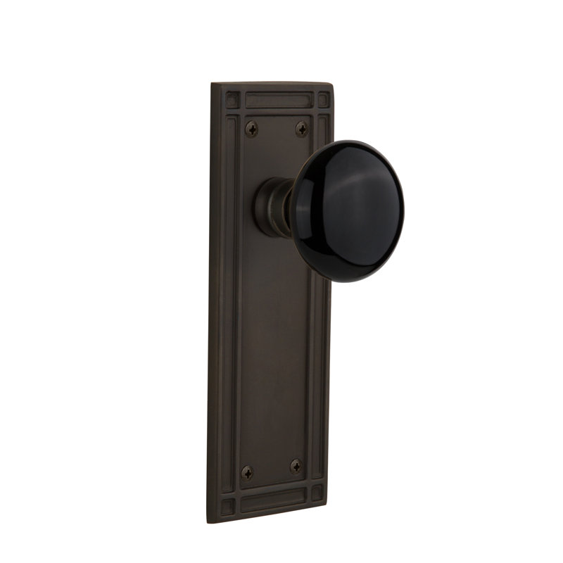 Plaque de mission avec bouton de porte en porcelaine noire, 2 3/4 po, Bronze frotté à l'huile
