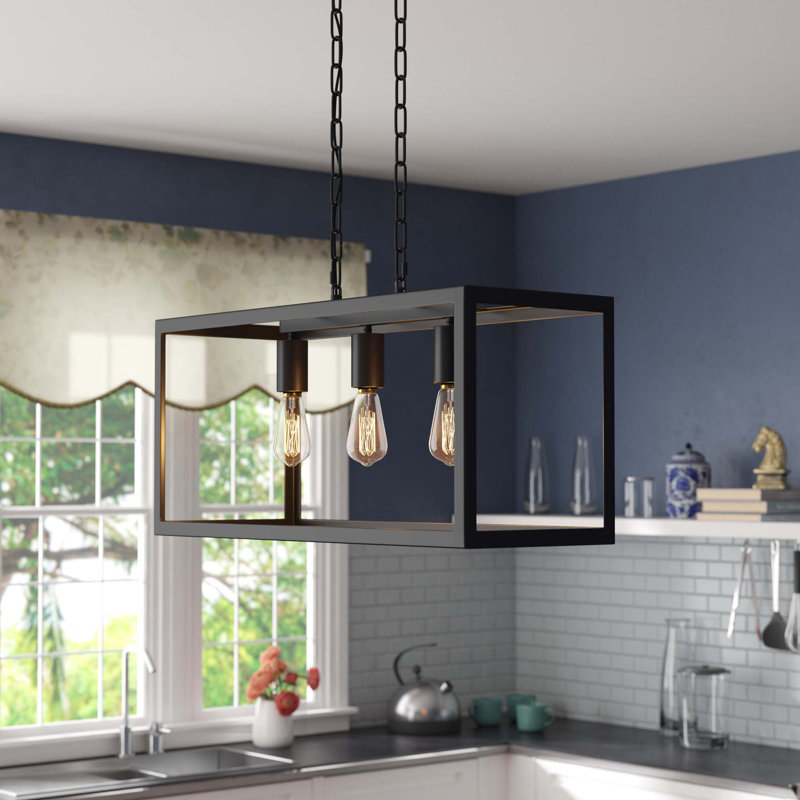Luminaire suspendu pour îlot de cuisine Enciso, Noir, 3 lumières