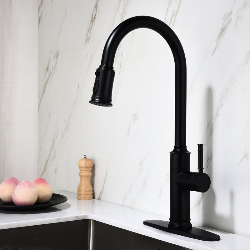 Kitchen Faucet With Pull Out Spray, Matte Black: Stainless Steel, 360 Rotatable Nozzle, Corrosion Treatment Finish, Single Handle Water Flow Rate Adjustment Option Black Spray Faucet: Swiveling