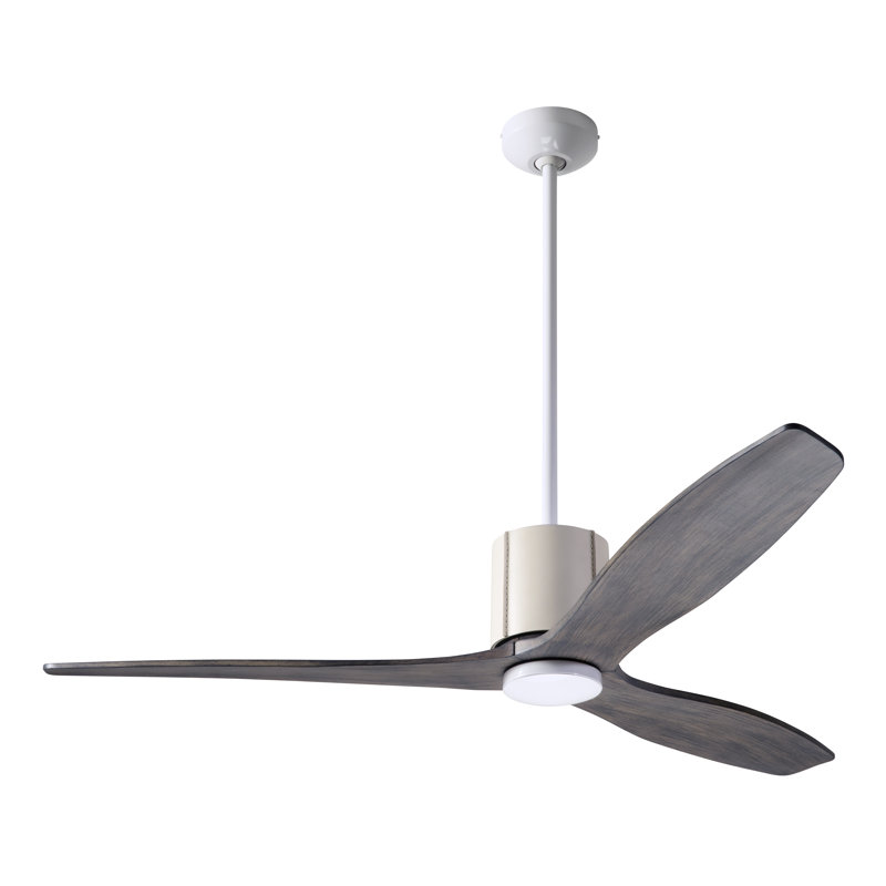LeatherLuxe 54'' Ceiling Fan, Graywash, Wall/Remote Combo Controls, Gloss White/Ivory