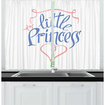2 Piece Little Princess in Curvy Handwriting Girly Crown Queen Like Heart Girl Slogan Kitchen Curtain Set -  East Urban Home, 0C9136A1AE61405CAF02F50561440EA0