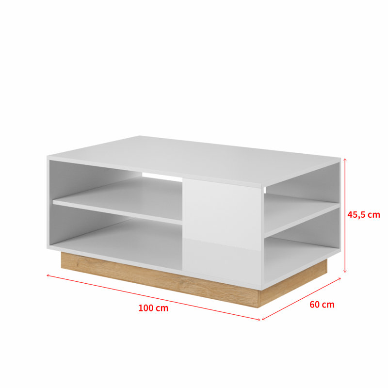 Armagh Block Coffee Table with Storage, White Top/Oak Base