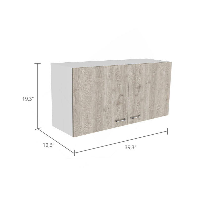 Armoire murale Napoles, deux tablettes, double porte - blanc / gris clair, Blanc / gris clair