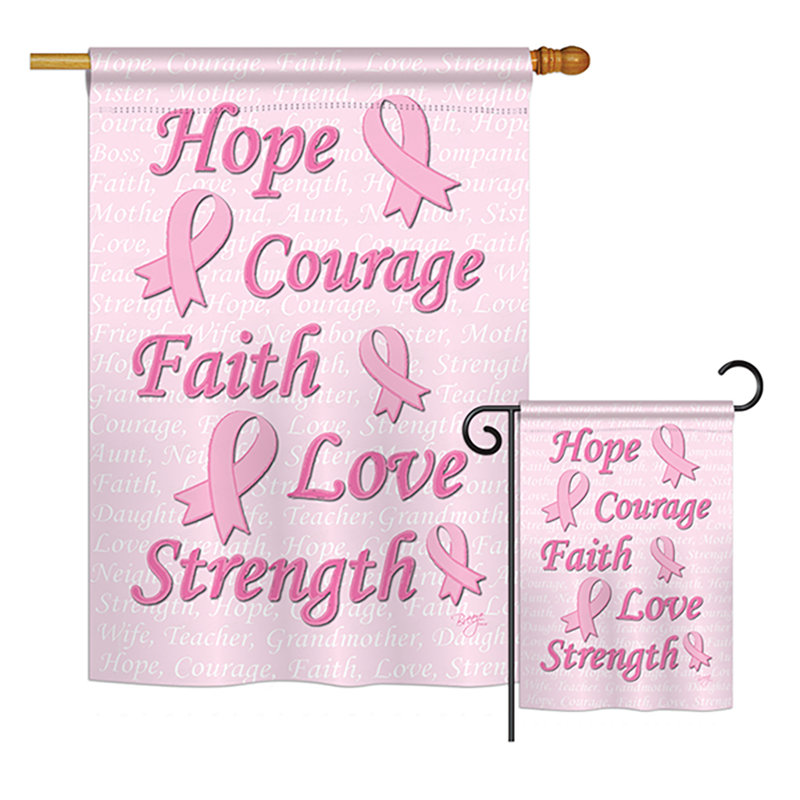 Drapeau de jardin en polyester 2 faces Hope, Faith, Courage Inspirational Support Impressions, Rose