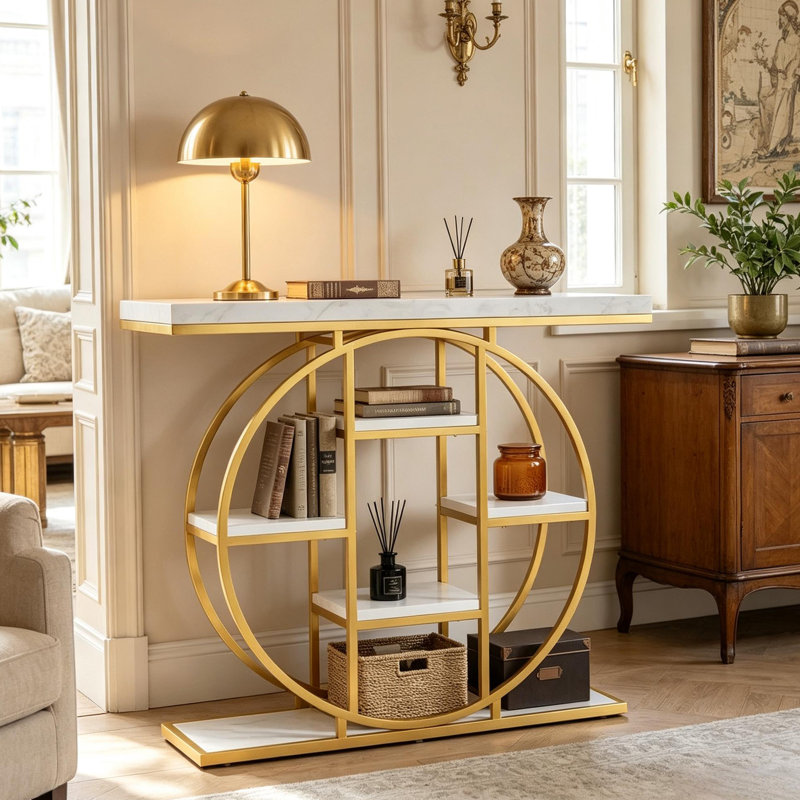 Table de canapé moderne, console chic avec tablettes à plusieurs niveaux, table d'entrée polyvalente, console de rangement, table d'appoint (seulement 1 console)